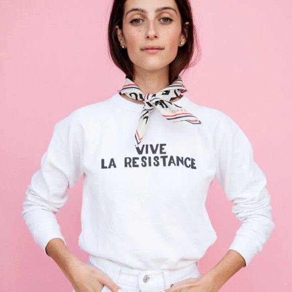Clare V * VIVE LA RESISTANCE * White Sweatshirt Clare Vivier SIZE MEDIUM - Picture 3 of 7